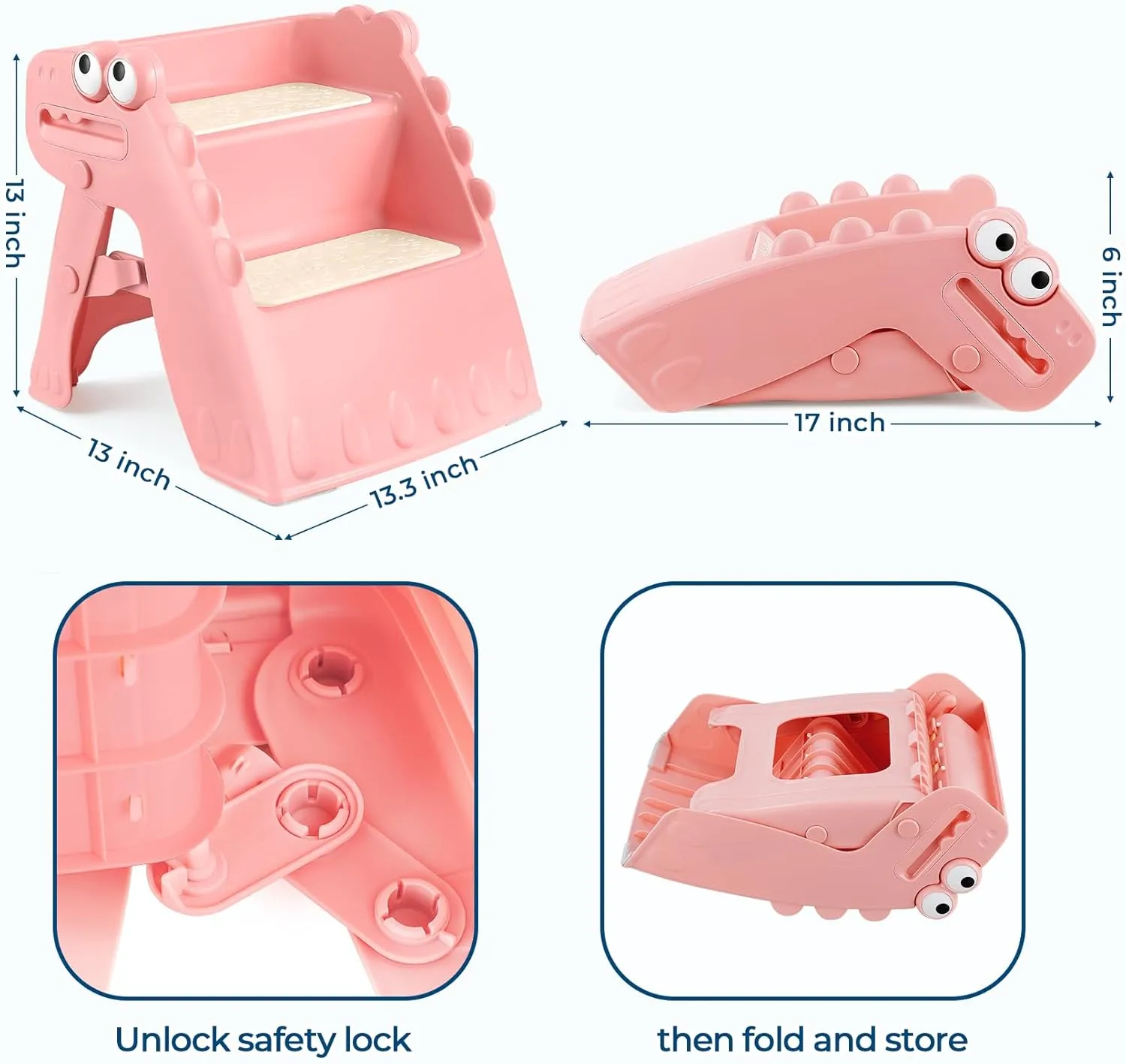 Toddler Step Stool Foldable Kids Step Stool with Cute Dinosaur Design