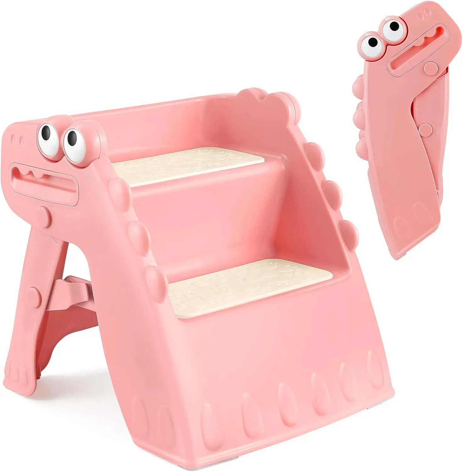 Toddler Step Stool Foldable Kids Step Stool with Cute Dinosaur Design