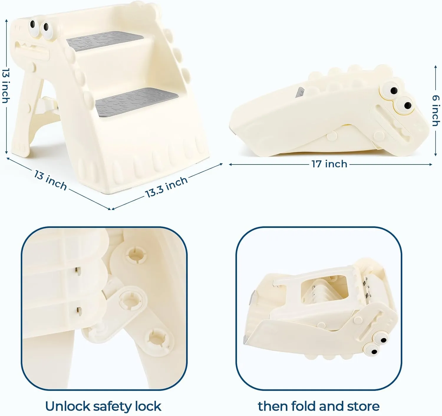 Toddler Step Stool Foldable Kids Step Stool with Cute Dinosaur Design