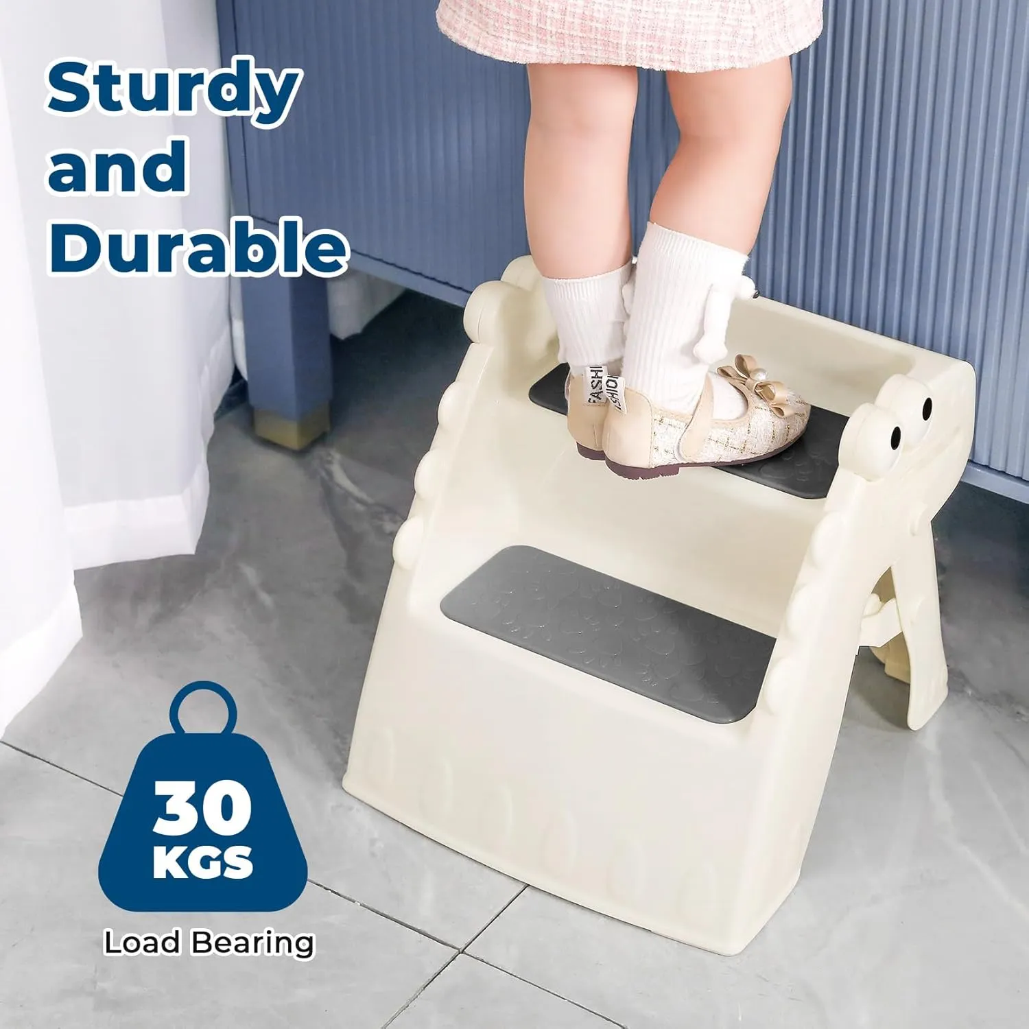 Toddler Step Stool Foldable Kids Step Stool with Cute Dinosaur Design