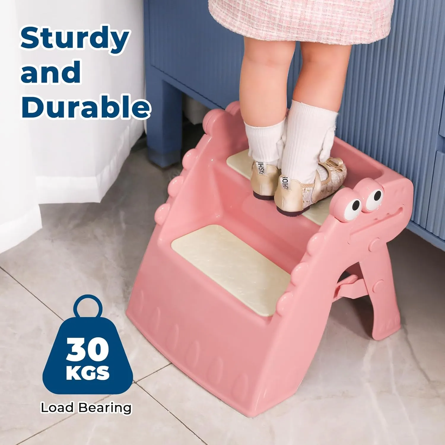 Toddler Step Stool Foldable Kids Step Stool with Cute Dinosaur Design