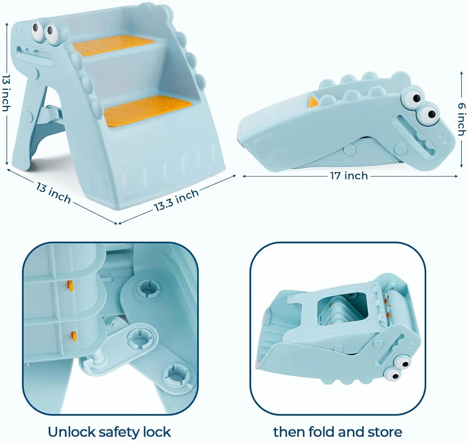 Toddler Step Stool Foldable Kids Step Stool with Cute Dinosaur Design