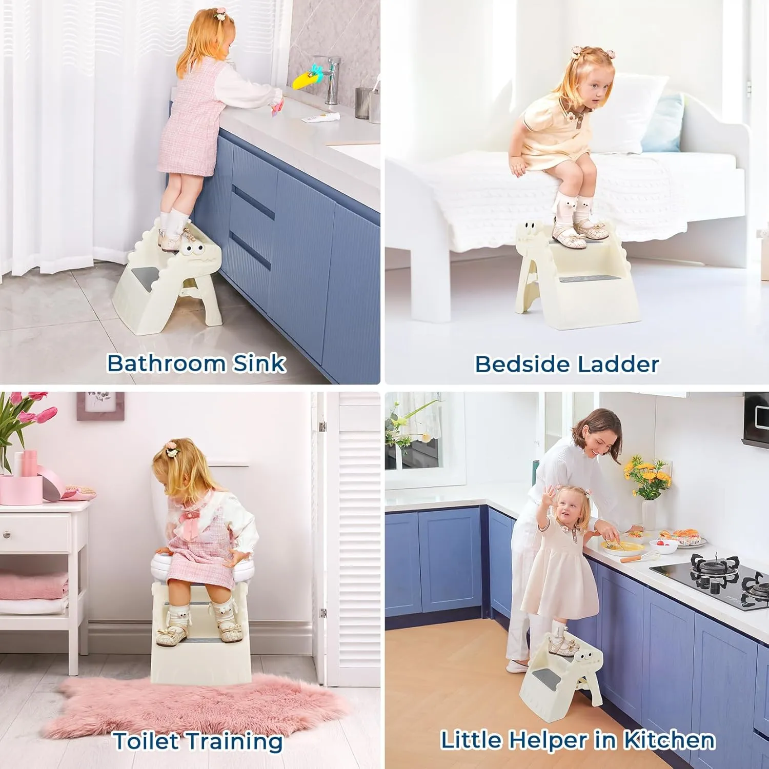 Toddler Step Stool Foldable Kids Step Stool with Cute Dinosaur Design