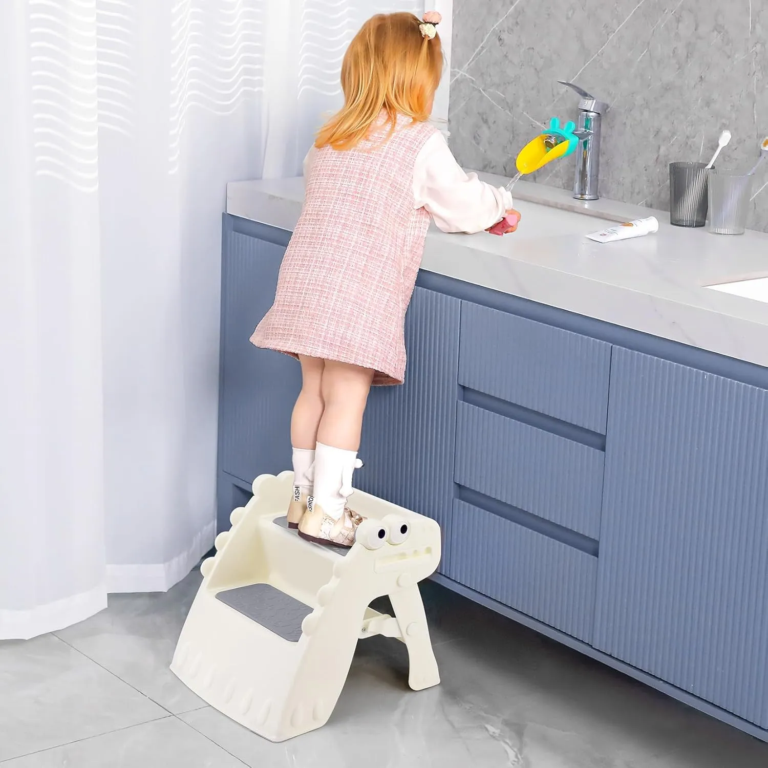 Toddler Step Stool Foldable Kids Step Stool with Cute Dinosaur Design