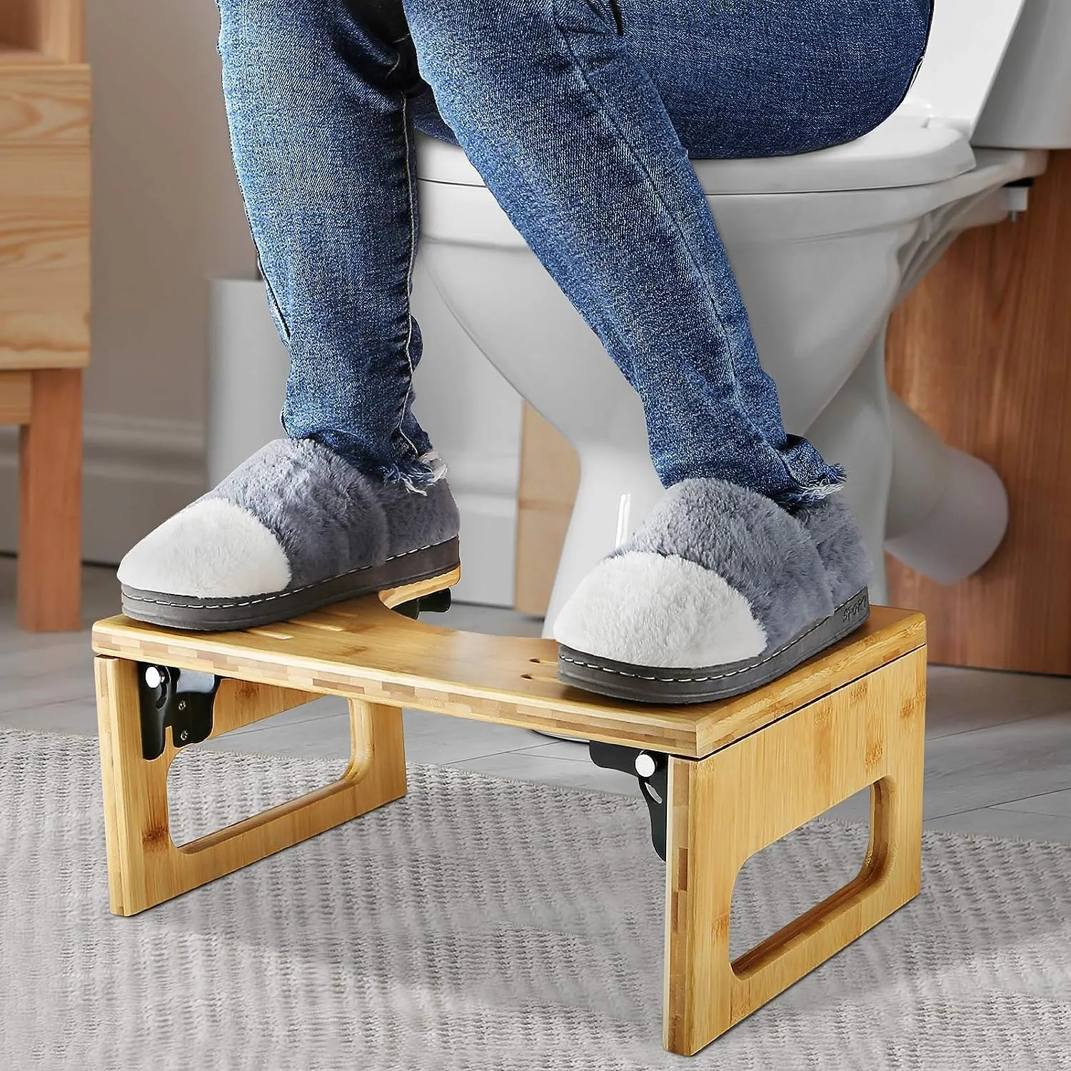 Toilet Base Anti-theft Stable Stool Non-Slip Foldable Step Bamboo GOMINIMO with
