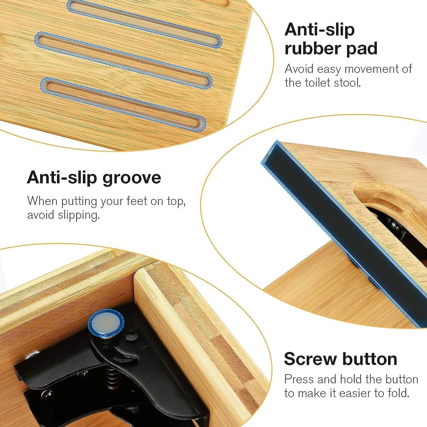 Toilet Base Anti-theft Stable Stool Non-Slip Foldable Step Bamboo GOMINIMO with
