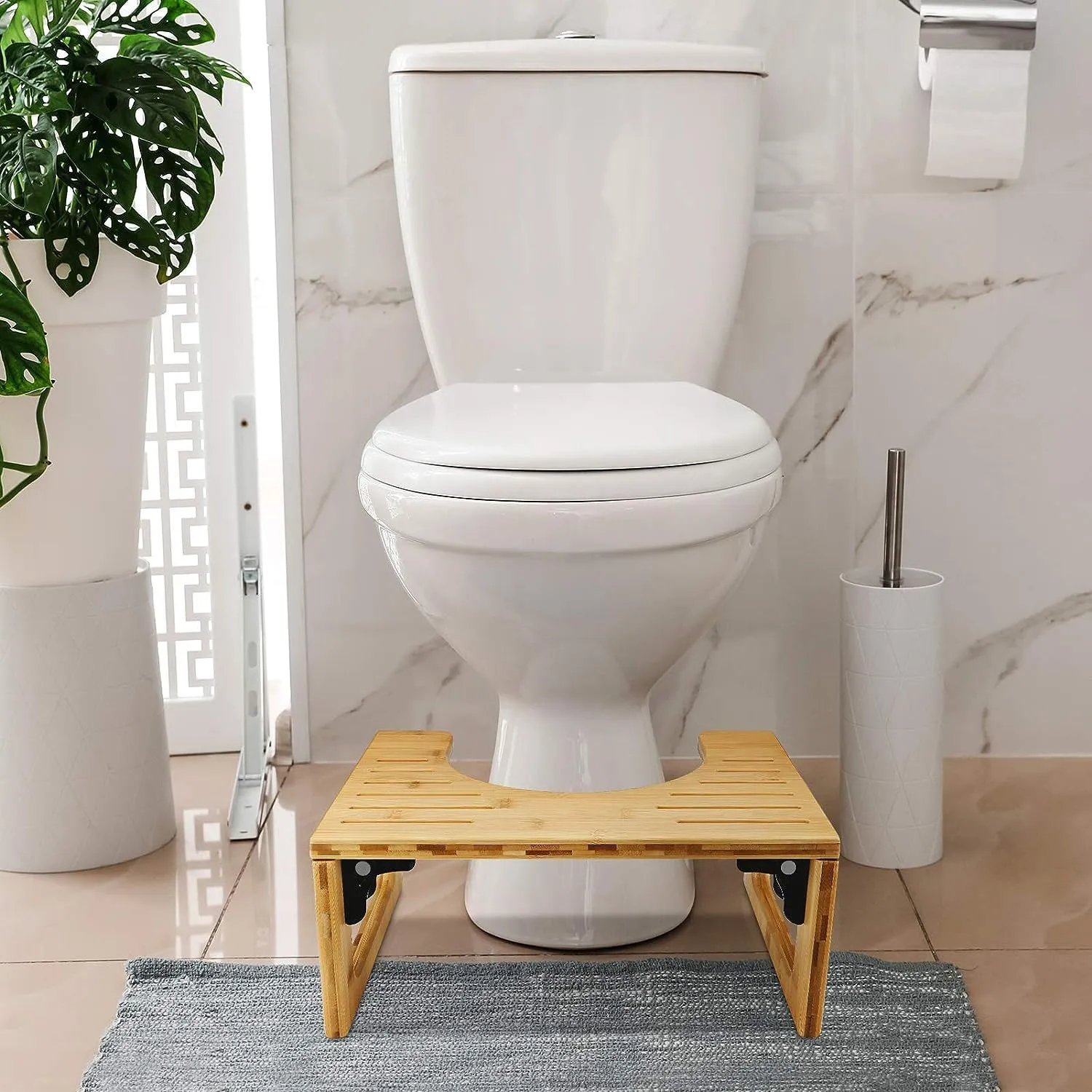 Toilet Base Anti-theft Stable Stool Non-Slip Foldable Step Bamboo GOMINIMO with