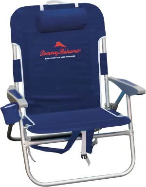 Tommy Bahama Big Boy 4-Position Folding 13" High Seat Backpack Beach or Camping Chair, Aluminum, Navy