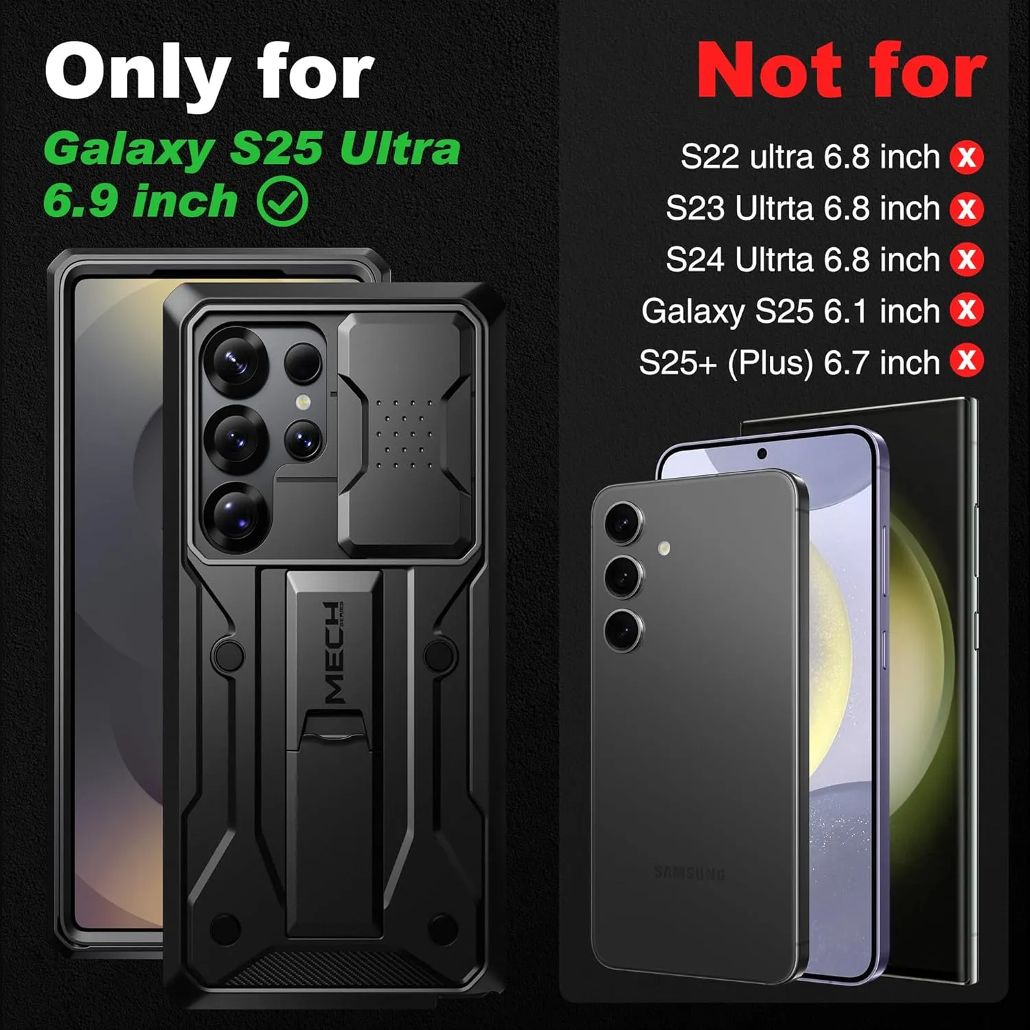 TONGATE for Samsung Galaxy S25 Ultra Case, [with Privacy Screen Protector & Slide Camera Cover] [2 Front Frames] Full-Body Heavy Duty S25 Ultra Case with Stand & Belt Clip Holster, Black Privacy Film