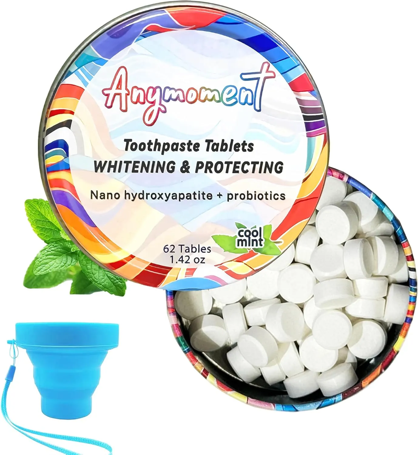 Toothpaste Tablets with 7.5% Nano Hydroxyapatite,Flouride Free,SLS Free Remineralize with NHA (1 Month),Gift a Collapsible Cup,Eco & Plastic Free Travel Size Toothpaste