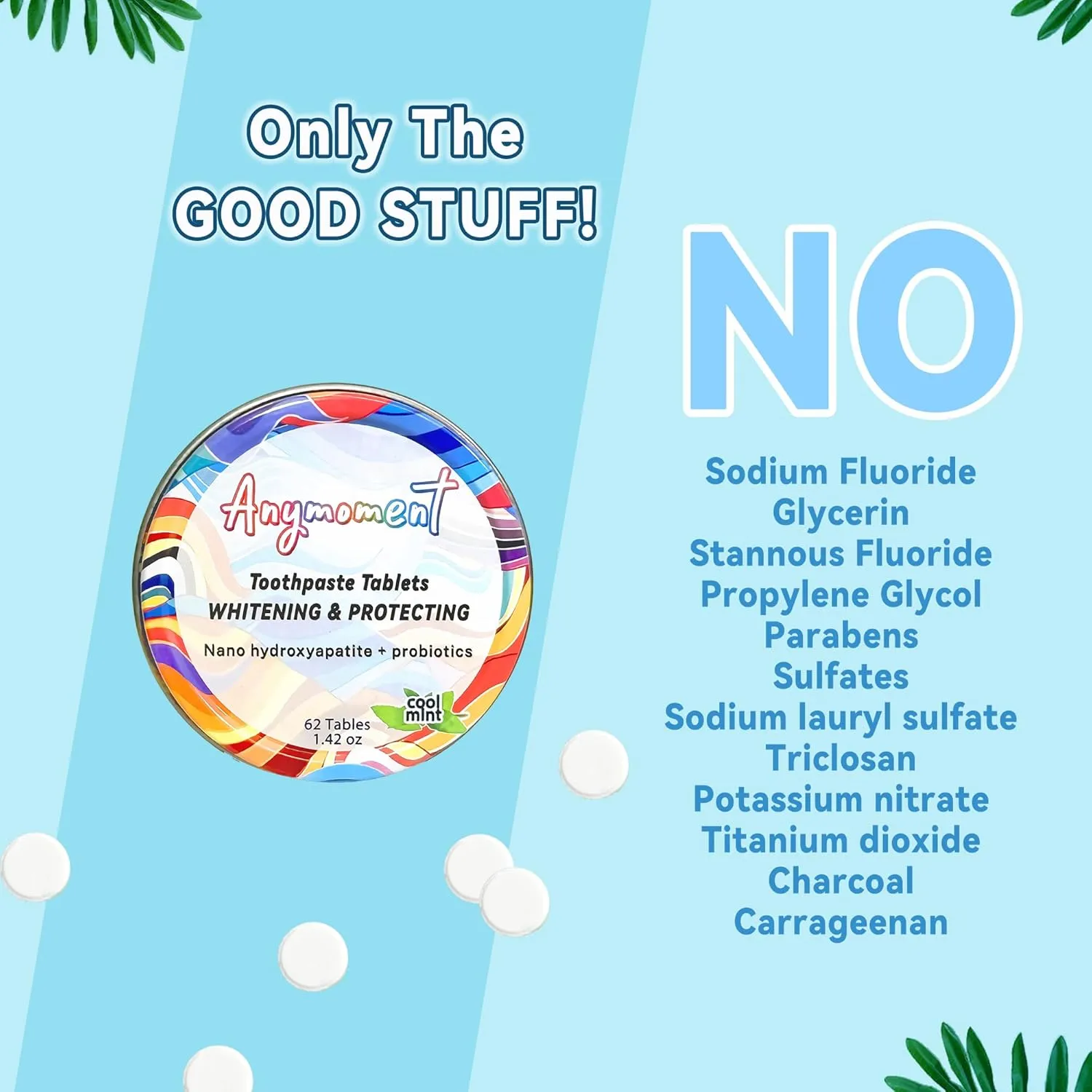 Toothpaste Tablets with 7.5% Nano Hydroxyapatite,Flouride Free,SLS Free Remineralize with NHA (1 Month),Gift a Collapsible Cup,Eco & Plastic Free Travel Size Toothpaste