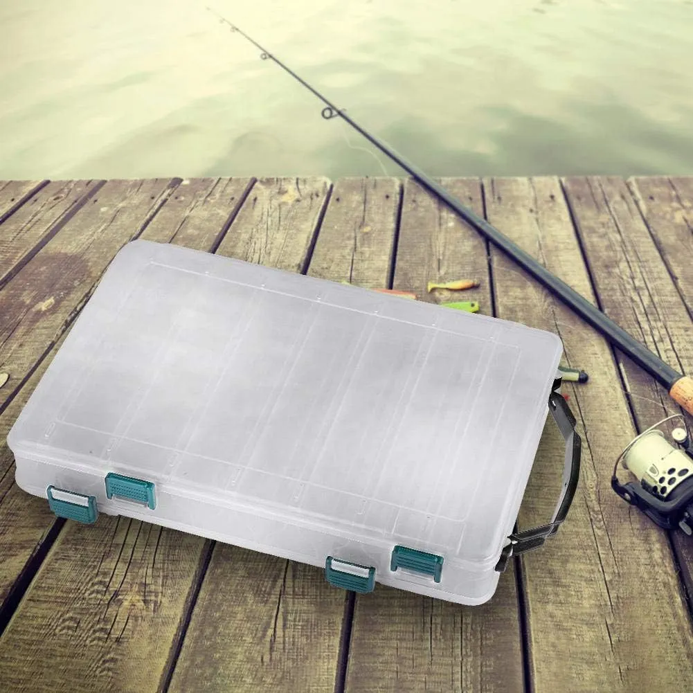 TOPINCN Modern Plastic Clear Fishing Lure Box, 14 Slots Double Sided Fishing Tackle Box Storage Case
