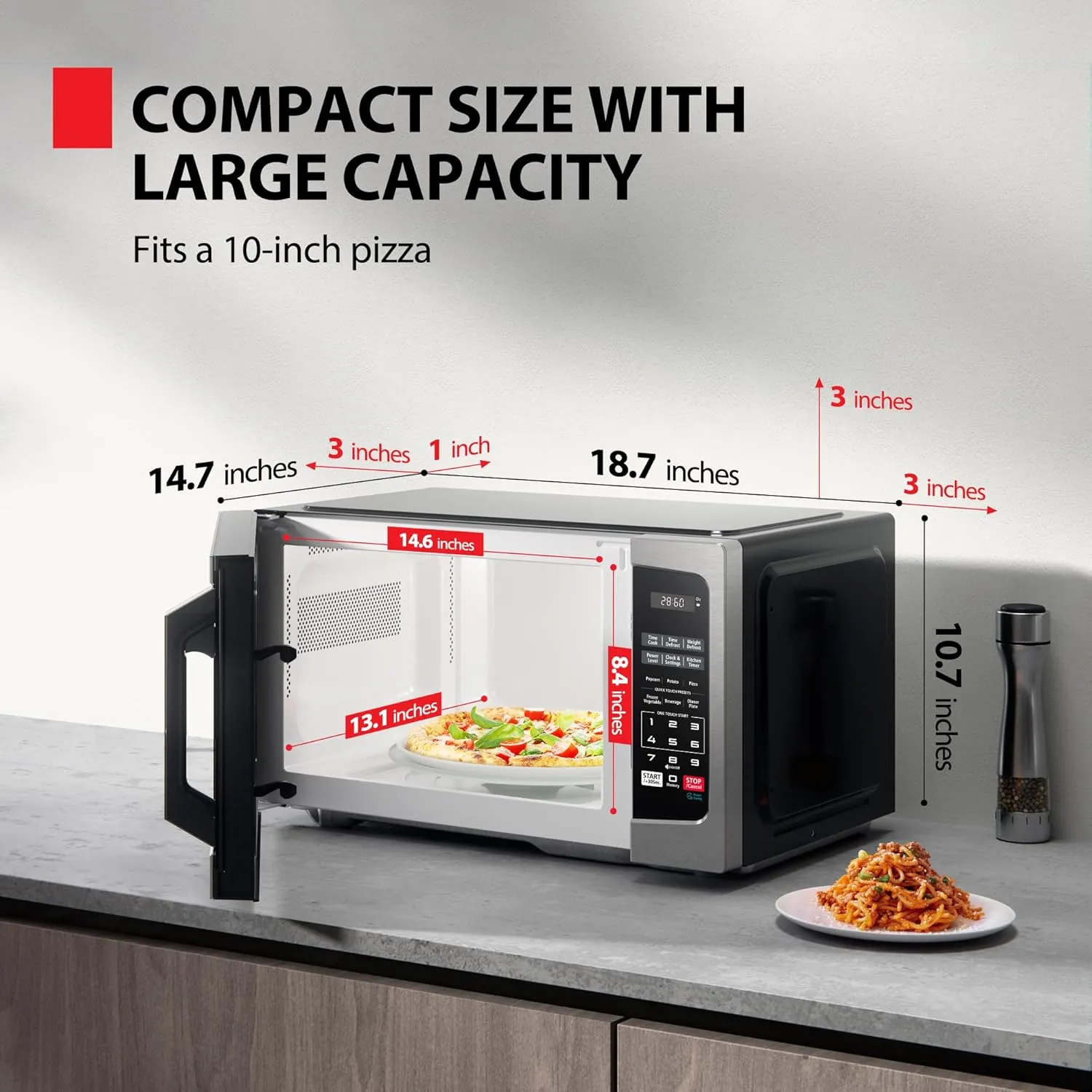 TOSHIBA ML-EM09PA(SS) Small Microwave Oven with 6 Auto Menus, Mute Function & Child Lock, LED Lighting, Perfect for Apartments & Dorms, 0.9 Cu Ft, 10.6 Inch Removable Turntable, 900W, Stainless Steel