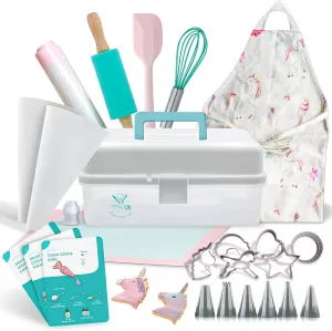 Tovla Jr. Kids Baking Gift Set with Storage Case - Unicorn Baking Gift Set for Kids-Real Kids Cooking and Baking Utensils for Cookie, Cupcakes and Decorating