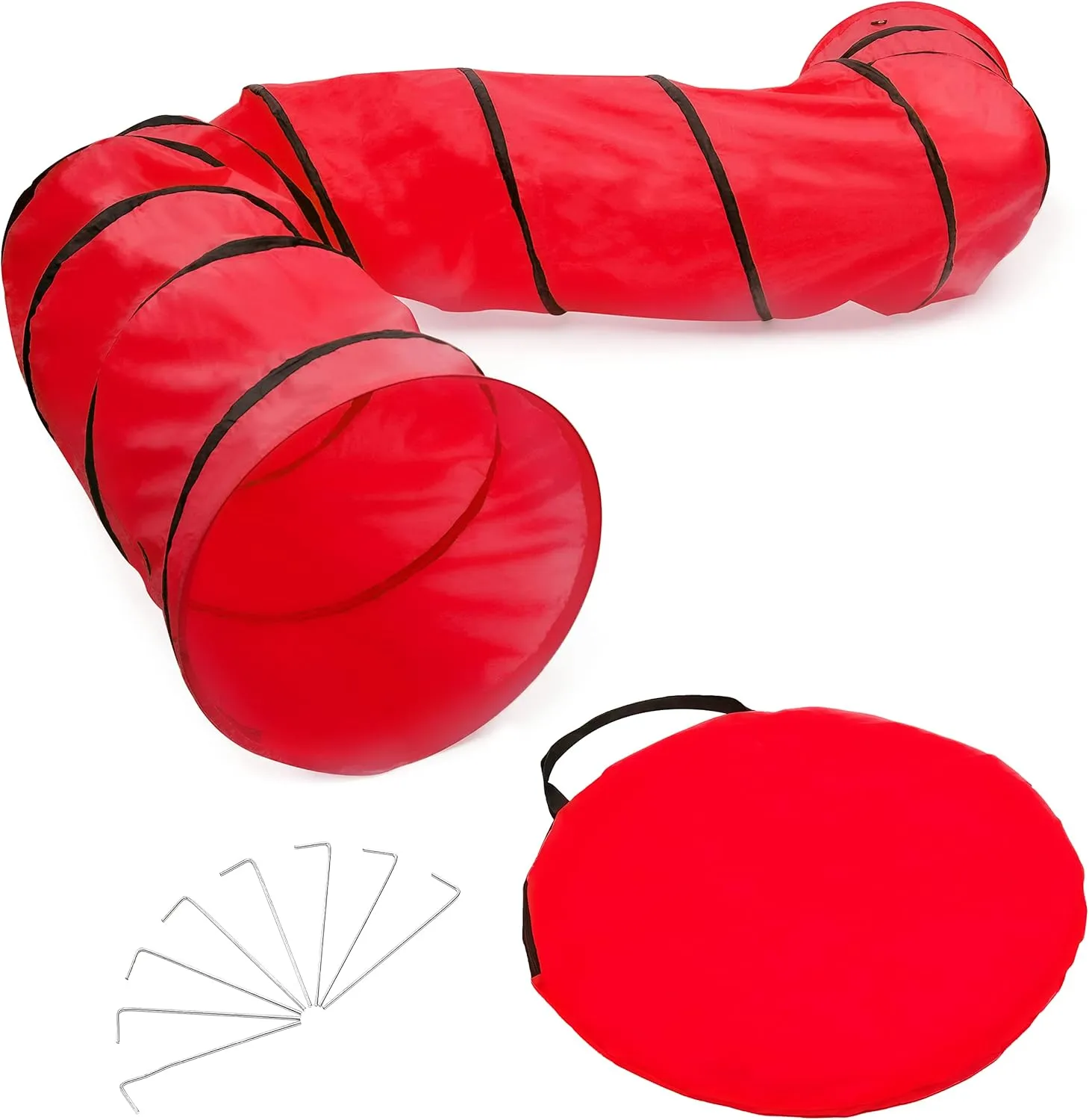 Trademark Innovations 16' Dog Agility and Obedience Training Tunnel with Carry Bag and Stakes (Red)