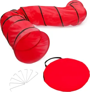 Trademark Innovations 16' Dog Agility and Obedience Training Tunnel with Carry Bag and Stakes (Red)