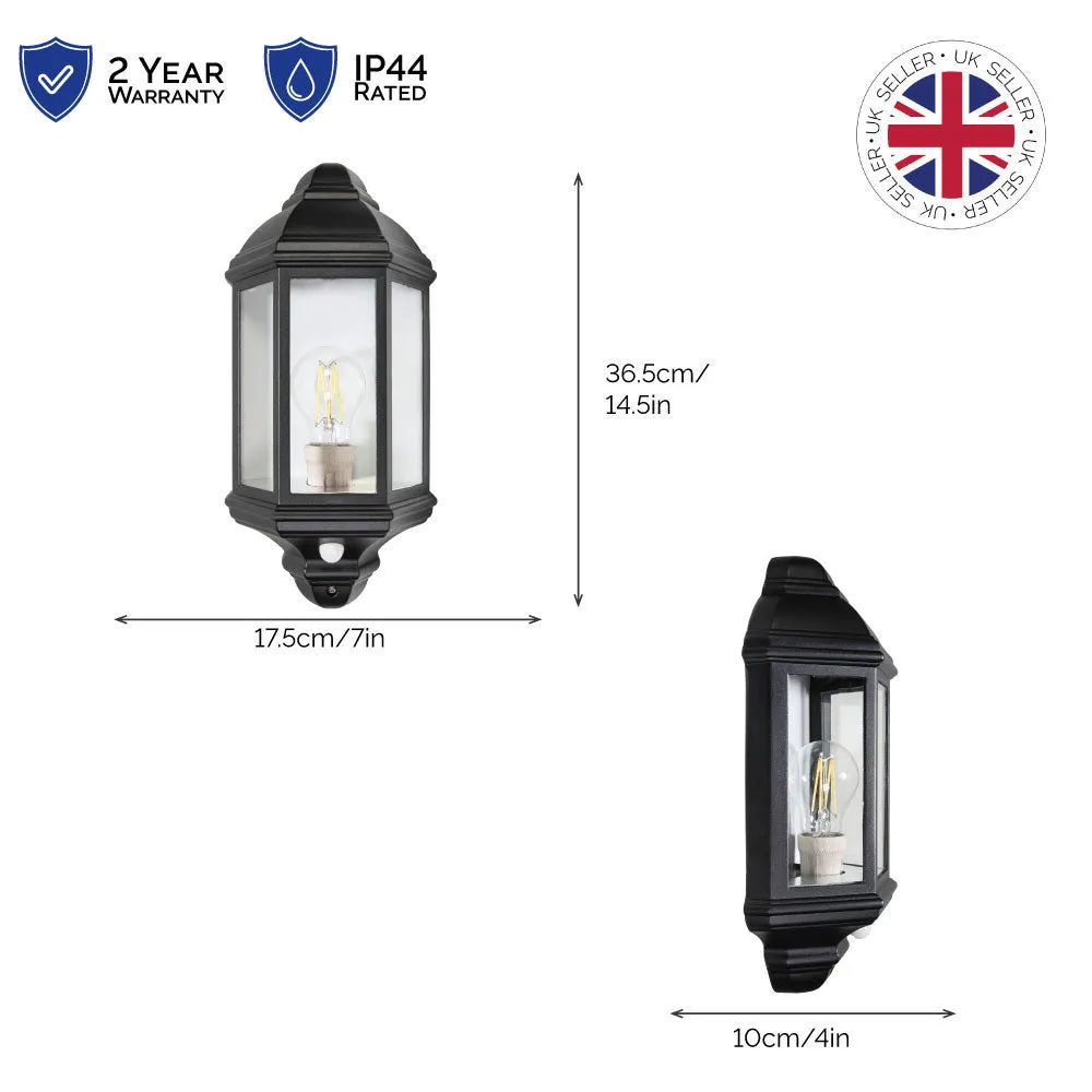 Traditional PIR Sensor Outdoor Wall Light with Matt Black Metal Die-Cast Frame