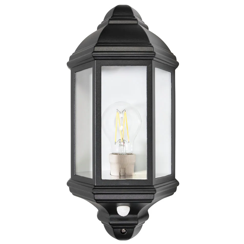 Traditional PIR Sensor Outdoor Wall Light with Matt Black Metal Die-Cast Frame
