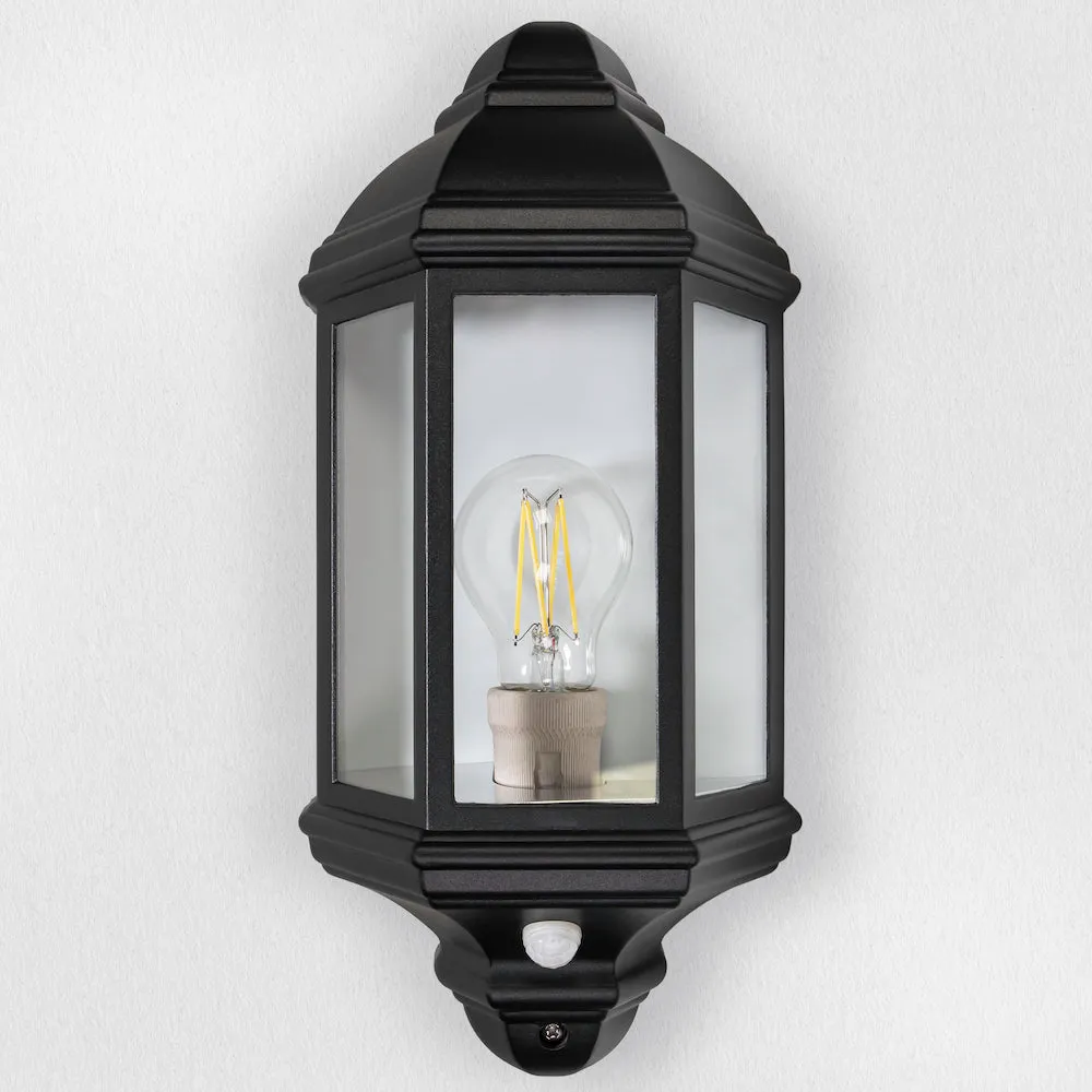 Traditional PIR Sensor Outdoor Wall Light with Matt Black Metal Die-Cast Frame