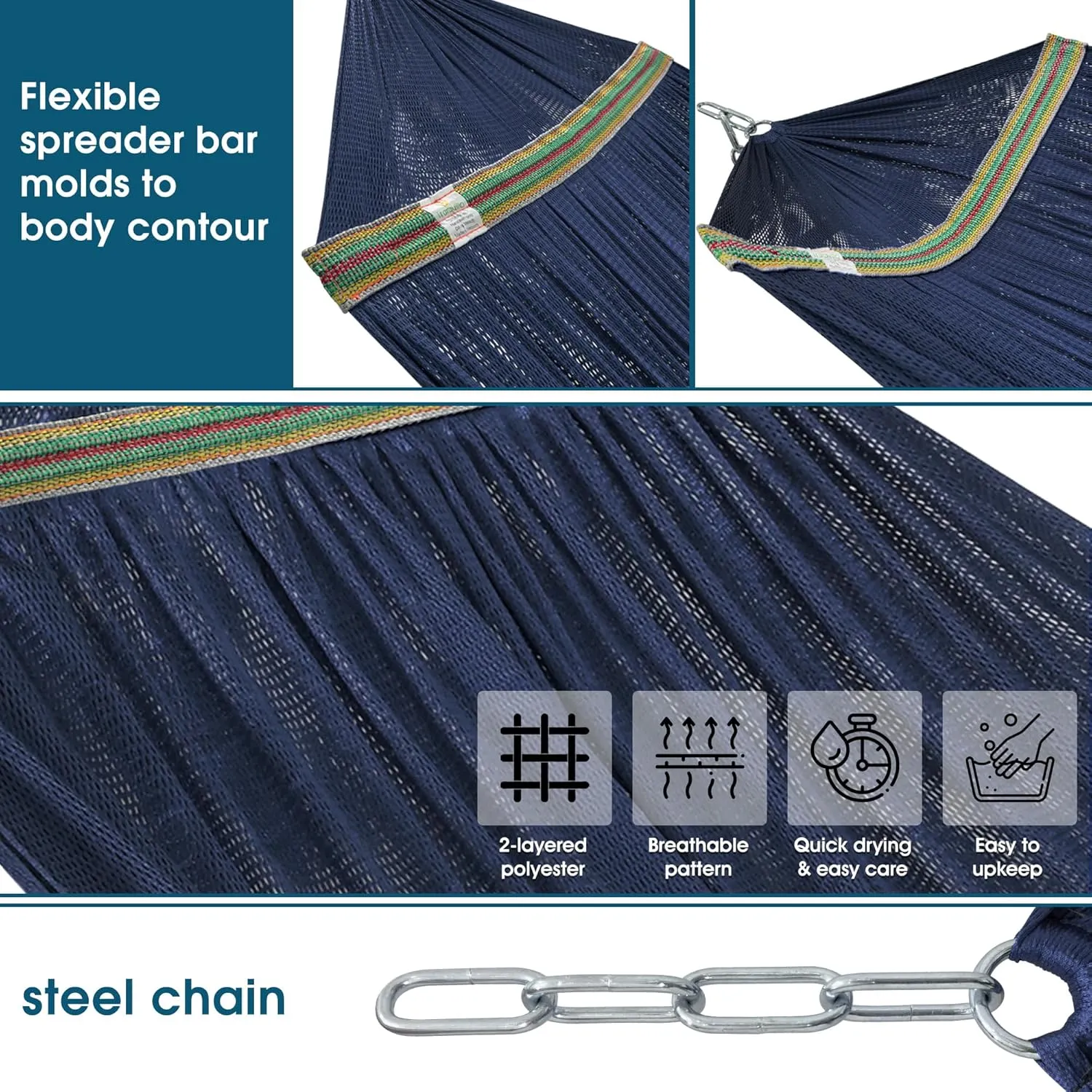 Tranquillo Adjustable Hammock Stand, Collapsible Camping Hammock and Stand, 600 lbs Capacity Steel Double Hammock Stand for 2 Persons, Premium Pre-Assembled Stand for Indoor Outdoor, Anti-flip, Aegean