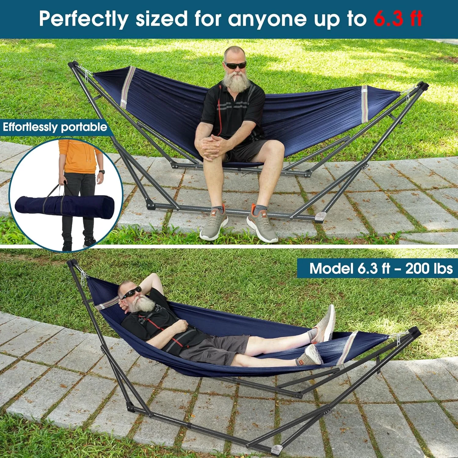 Tranquillo Adjustable Hammock Stand, Collapsible Camping Hammock and Stand, 600 lbs Capacity Steel Double Hammock Stand for 2 Persons, Premium Pre-Assembled Stand for Indoor Outdoor, Anti-flip, Aegean