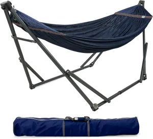 Tranquillo Adjustable Hammock Stand, Collapsible Camping Hammock and Stand, 600 lbs Capacity Steel Double Hammock Stand for 2 Persons, Premium Pre-Assembled Stand for Indoor Outdoor, Anti-flip, Aegean