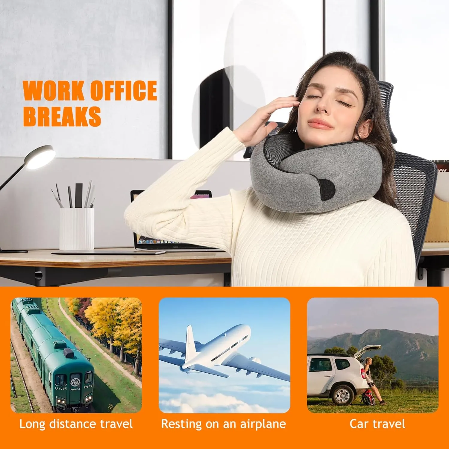 Travel Pillow, Memory Foam Neck Pillow Head Support Soft Pillow for Sleeping Rest Offices, Airplane Car and Home Use