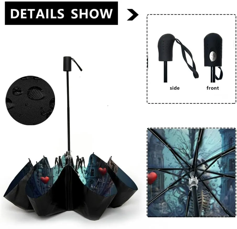 Travel Umbrella for Rain Windproof a broken heart stitched together ani valentine grunge Automatic Cute Portable Compact Umbrella for Women Purse Backpack Car Black Sun UV Protection