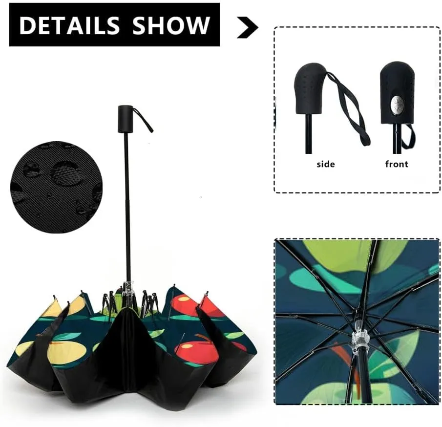 Travel Umbrella for Rain Windproof apple Generative Automatic Cute Portable Compact Umbrella for Women Purse Backpack Car Black Sun UV Protection
