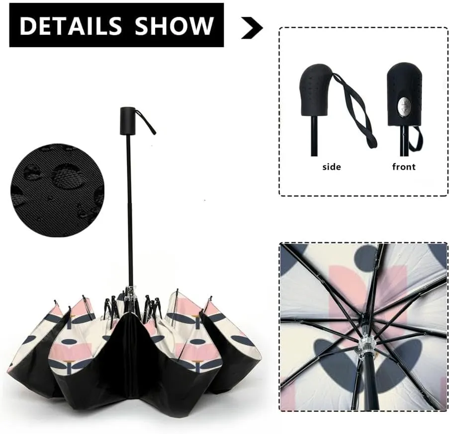 Travel Umbrella for Rain Windproof Chintz Blue floral Indian Fabric blue flowers Automatic Cute Portable Compact Umbrella for Women Purse Backpack Car Black Sun UV Protection