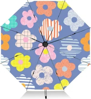 Travel Umbrella for Rain Windproof colored lines grunge effect Automatic Cute Portable Compact Umbrella for Women Purse Backpack Car Black Sun UV Protection