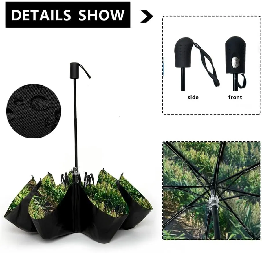 Travel Umbrella for Rain Windproof crop rows Automatic Cute Portable Compact Umbrella for Women Purse Backpack Car Black Sun UV Protection