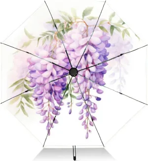 Travel Umbrella for Rain Windproof Cute hand drawn deer fawn floral wreath flowers bouquet woodland water Automatic Cute Portable Compact Umbrella for Women Purse Backpack Car Black Sun UV Protection