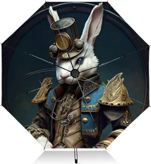 Travel Umbrella for Rain Windproof cute watercolor easter bunny Automatic Cute Portable Compact Umbrella for Women Purse Backpack Car Black Sun UV Protection