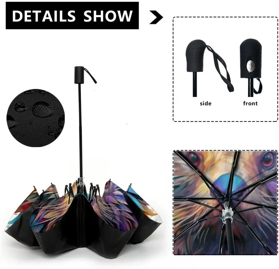 Travel Umbrella for Rain Windproof Female orangutan portrait Automatic Cute Portable Compact Umbrella for Women Purse Backpack Car Black Sun UV Protection