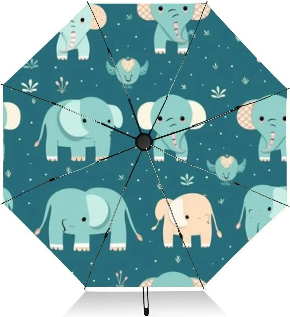 Travel Umbrella for Rain Windproof fishes cartoon design Automatic Cute Portable Compact Umbrella for Women Purse Backpack Car Black Sun UV Protection