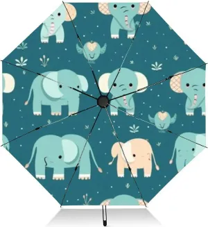 Travel Umbrella for Rain Windproof fishes cartoon design Automatic Cute Portable Compact Umbrella for Women Purse Backpack Car Black Sun UV Protection