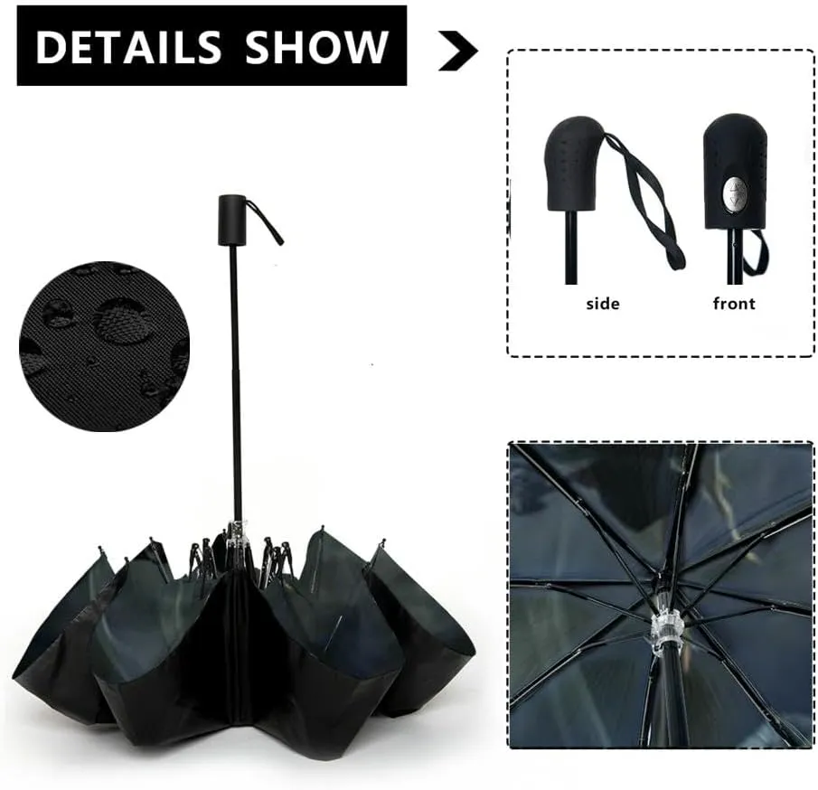 Travel Umbrella for Rain Windproof Floral Patterns Automatic Cute Portable Compact Umbrella for Women Purse Backpack Car Black Sun UV Protection