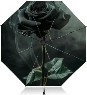 Travel Umbrella for Rain Windproof Floral Patterns Automatic Cute Portable Compact Umbrella for Women Purse Backpack Car Black Sun UV Protection