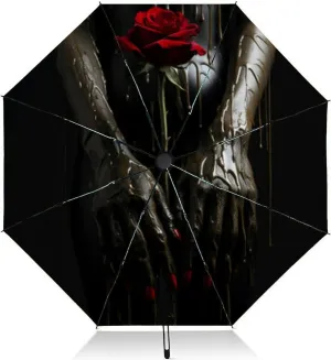 Travel Umbrella for Rain Windproof gothic valentine couple love Automatic Cute Portable Compact Umbrella for Women Purse Backpack Car Black Sun UV Protection