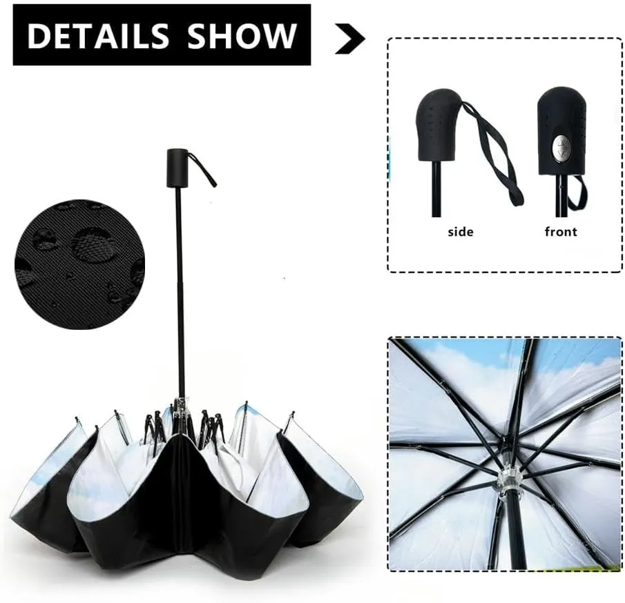 Travel Umbrella for Rain Windproof Green field under morning blue sky Automatic Cute Portable Compact Umbrella for Women Purse Backpack Car Black Sun UV Protection