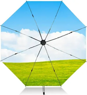 Travel Umbrella for Rain Windproof Green field under morning blue sky Automatic Cute Portable Compact Umbrella for Women Purse Backpack Car Black Sun UV Protection