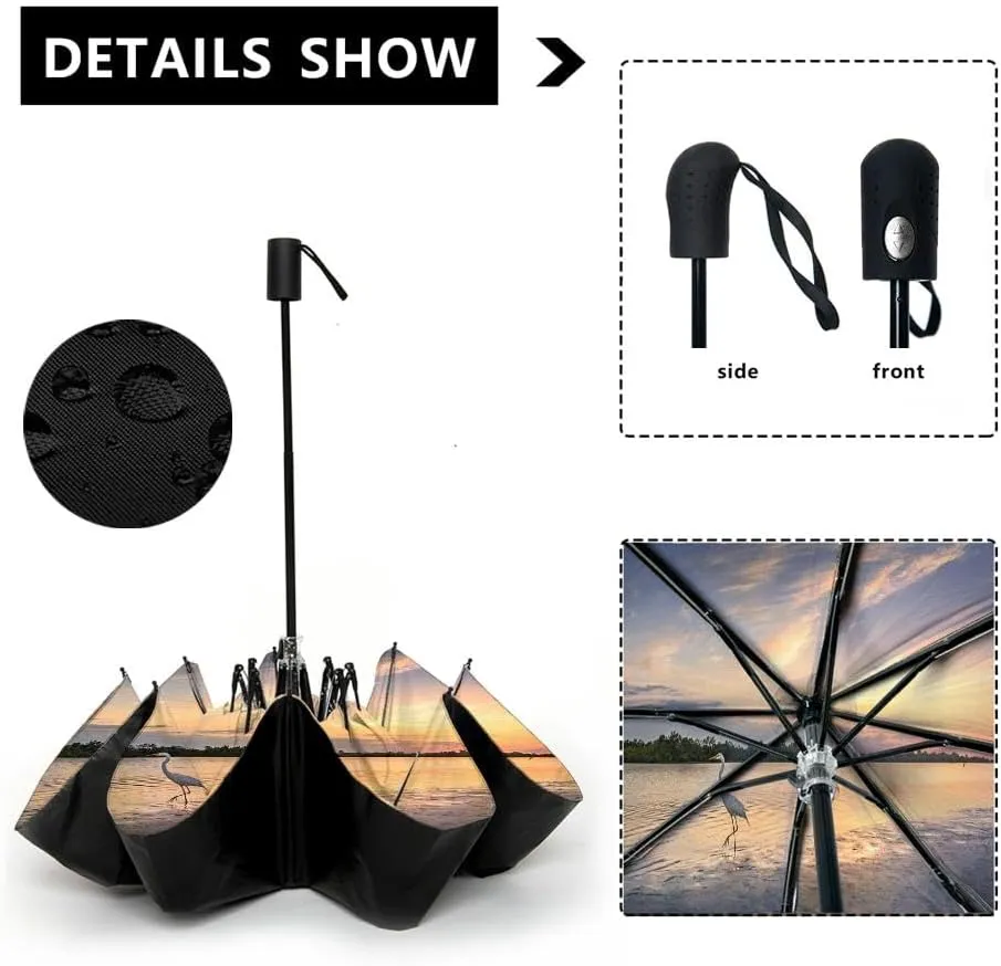 Travel Umbrella for Rain Windproof peak and Acacia morning Automatic Cute Portable Compact Umbrella for Women Purse Backpack Car Black Sun UV Protection