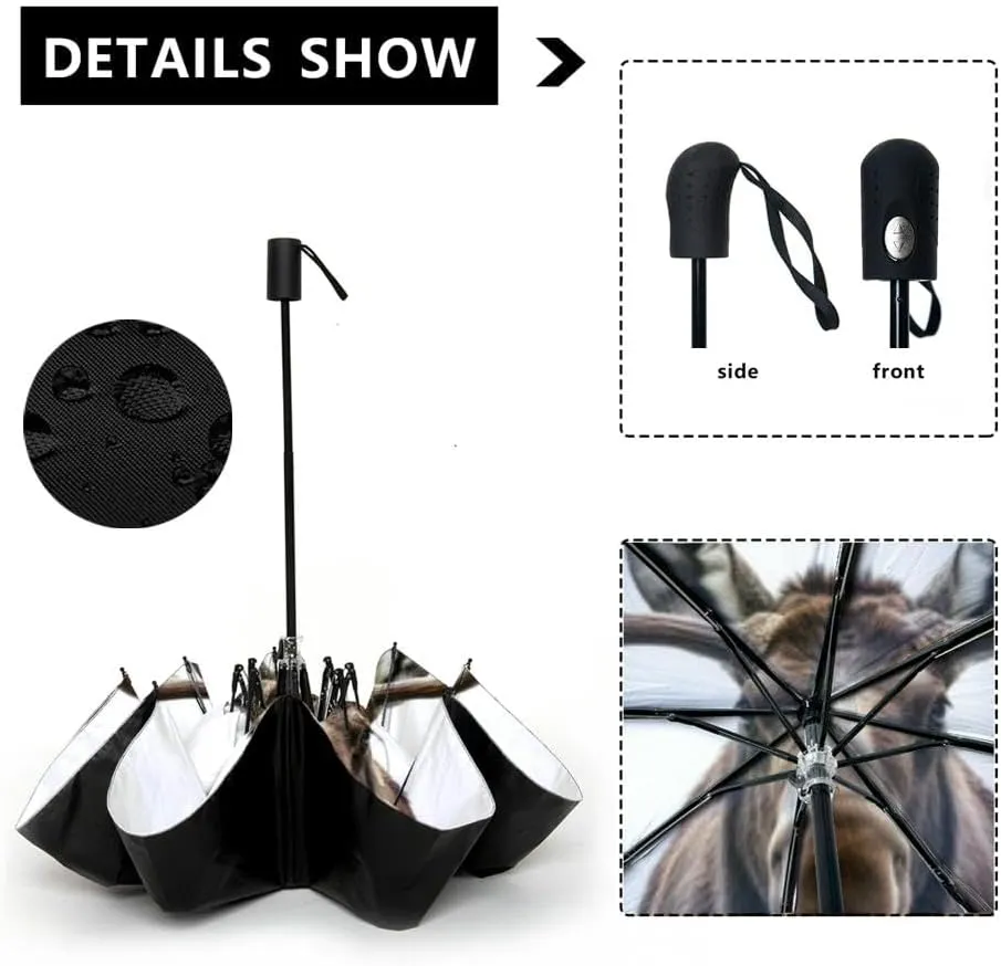 Travel Umbrella for Rain Windproof Portrait a pig a bow tie sketch hand drawn engraving style sketch Automatic Cute Portable Compact Umbrella for Women Purse Backpack Car Black Sun UV Protection