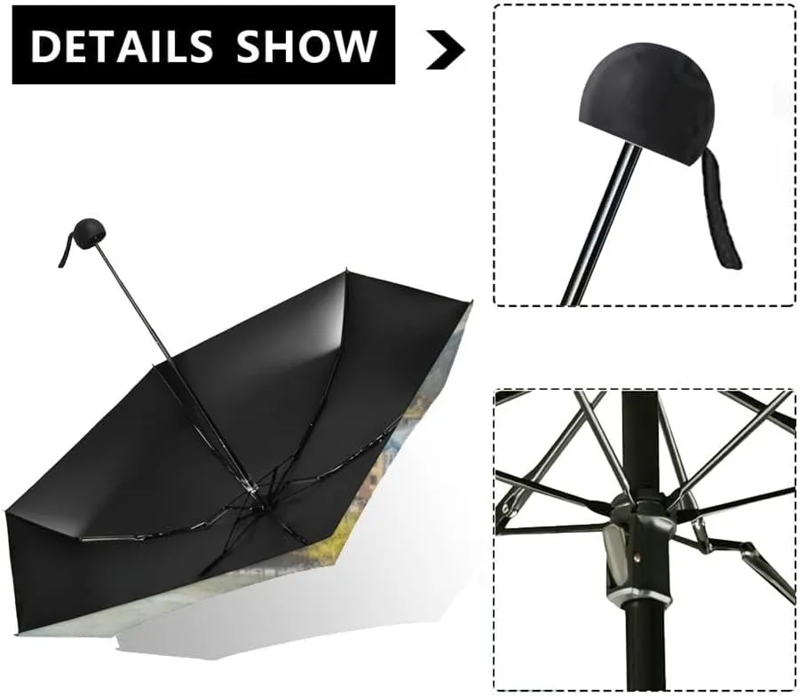 Travel Umbrella for Rain Windproof Rhineland Palatinate Castle Fort Ancient Ancient History Automatic Cute Portable Compact Umbrella for Women Purse Backpack Car Black Sun UV Protection