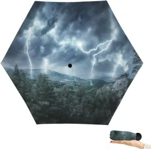 Travel Umbrella for Rain Windproof thunderstorm flash the mountains topic weather Cute Portable Compact Mini Umbrella for Women Purse Backpack Car Black Sun UV Protection, Mulit10