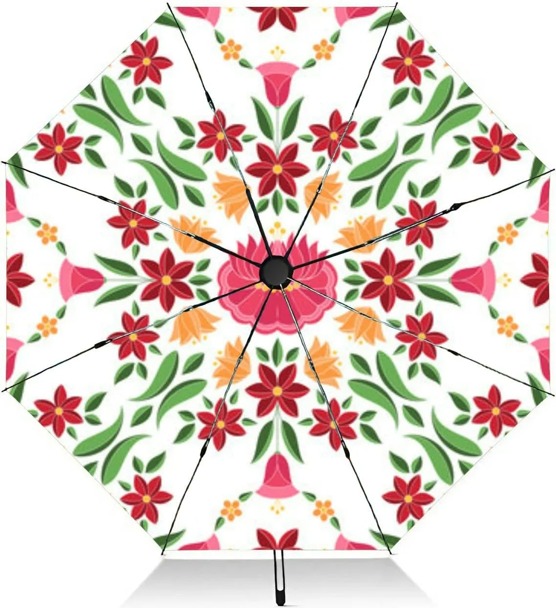 Travel Umbrella for Rain Windproof Trendy floral Simple white small daisies leaves Hand drawn cartoon Automatic Cute Portable Compact Umbrella for Women Purse Backpack Car Black Sun UV Protection