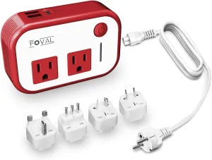 Travel Voltage Converter 220V to 110V-FOVAL Step Down Power Converter International Travel Adapter with USB-C Port 18W-[Outlet Converter US to Europe, Italy, UK, AU, Use for USA Appliance in Overseas]