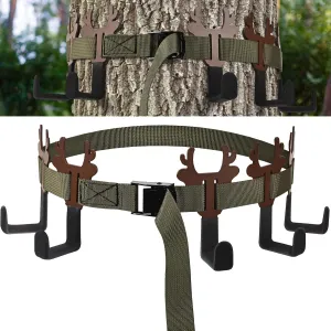 Treestand Strap Hangers with 5 Metal Gear Hooks Hunting Gear Accessory Holder for Bow and Arrows, Quiver, Backpack, Binoculars, Rangefinders Hunting Gear and Equipment Hanger for Prey