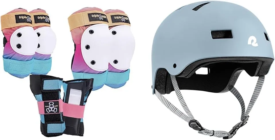 Triple Eight Saver Series Pad Set with Kneesavers, Elbowsavers & Wristsavers and Retrospec Dakota BMX/Skate Helmet for Adults
